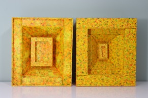 Martina Johnson-Allen, Yellow/Orange, (set of 2) Mixed media box constructions, museum board, acrylic paint, arches paper, buckram, 9 x 8 x 3 inches, 2003