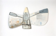 Miriam Hitchcock Rowing Paint and collage on paper and wood, copper wire 21" x 37" 2016