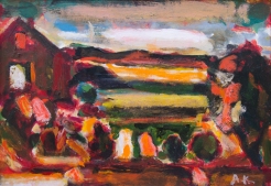 Albert Kresch, Pennsylvania Farm, Oil and acrylic on paper, 8” x 11.5”