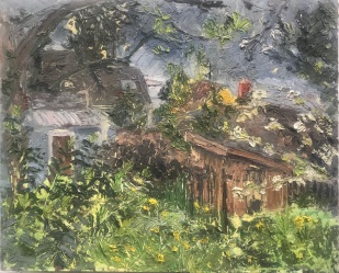 Sarah Norsworthy, Backyard Before the Rain, 19.3" x 23.75", oil on panel, 2019
