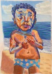 Charles Cooper. Seaside Series, Man on Beach. Colored Pencil, 8.5” x 12”