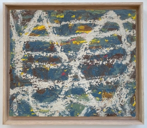 Sean Noonan, Light on the Water, Oil on found wood, oak frame, 13.5_ x 15.5_, 2021