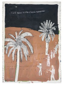 CB06, Chuck Bowdish, I Will Dance in the Clouds Tomorrow, Collaged Acrylic and Pen on Paper, 23 x 17.5 in, 2019 - 2022